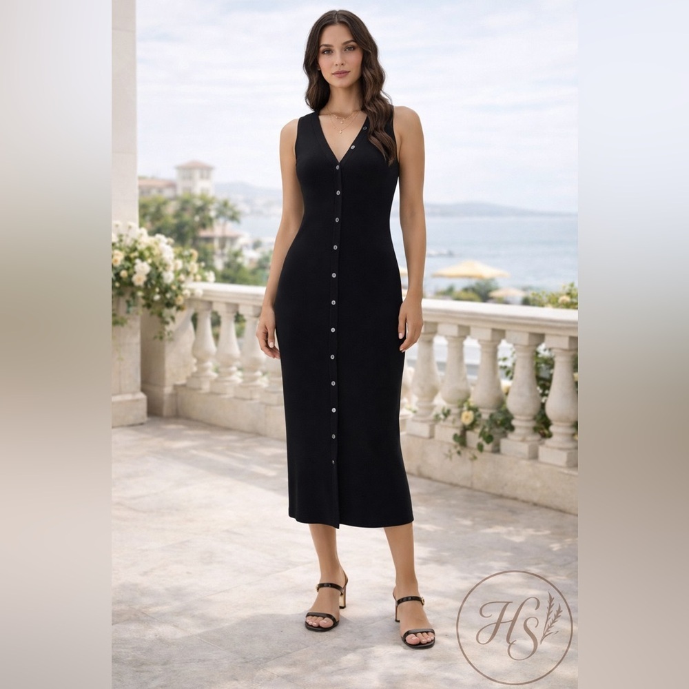 525 America Black Button-Down Midi Dress NWT